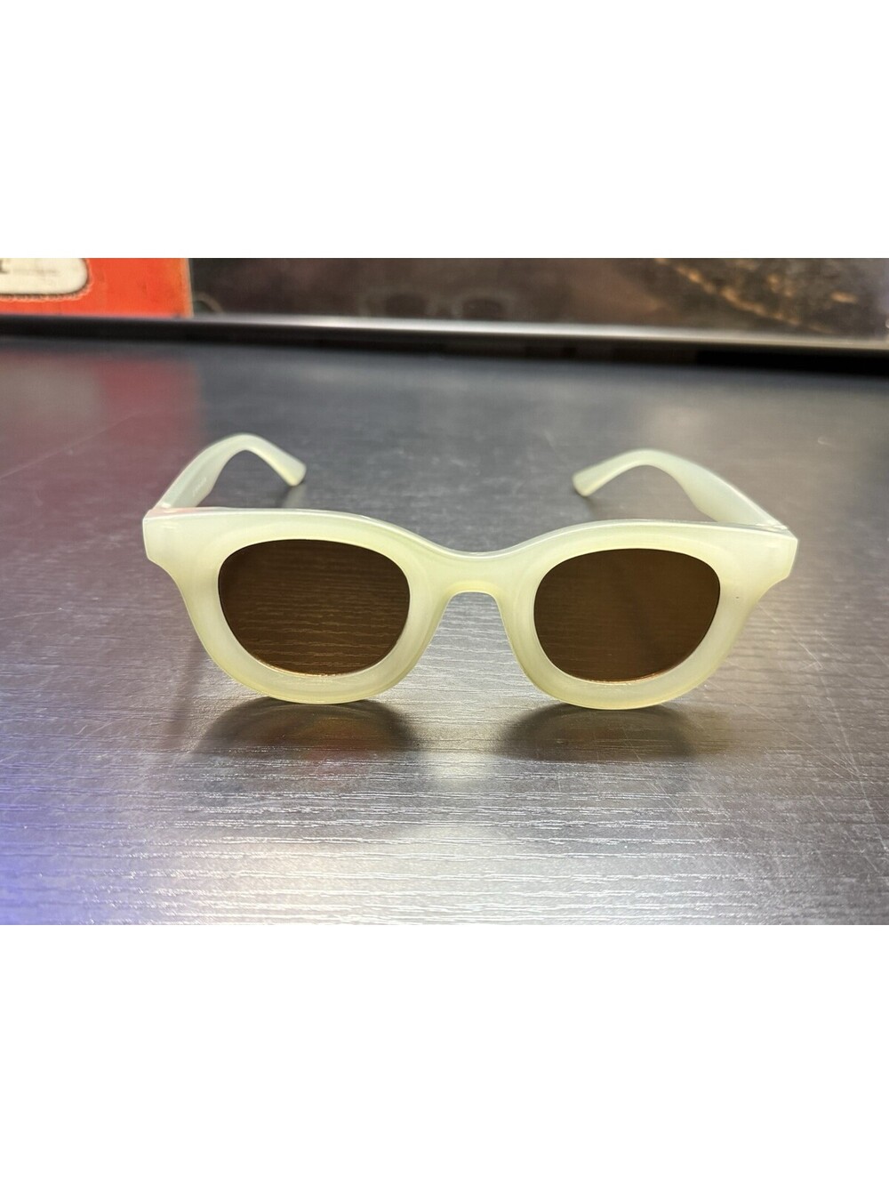 Francesca’s Freya Thick Sunglasses Pale Green Brown Lenses